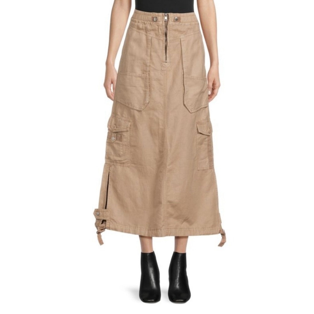 Current Elliott The Article A line Cargo MIDI Skirt Sz 26 Linen Blend Lagenlook